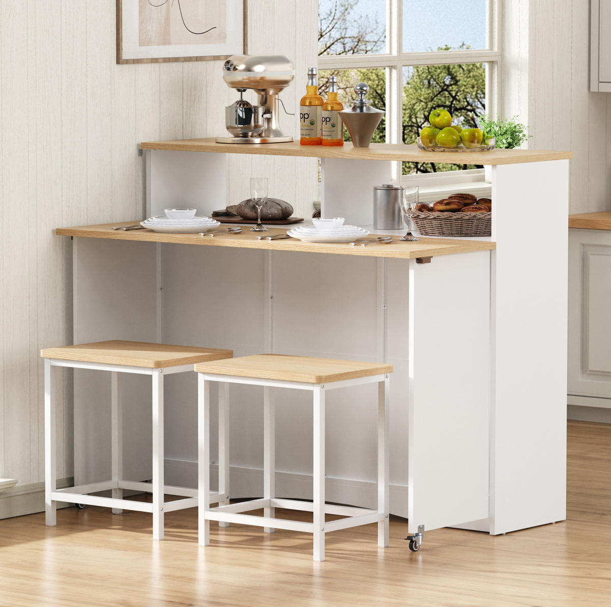 KÜCHENINSEL 110/97,5/34-68 cm Weiß aus MDF mit Klappfunktion - Weiß, Holzwerkstoff (34/97.5/110cm) - OKMYHOME