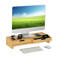 MONITORSTÄNDER Natur Bambus ausziehbar für 2 Monitore - Hellbraun, Holz/Holzwerkstoff (22/107/11cm) - Relaxdays