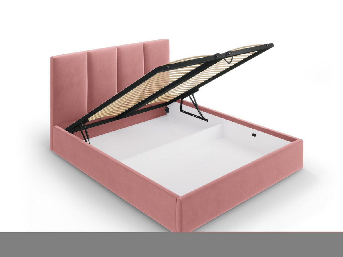 BETT mit Bettkasten und Kopfteil Pyla aus Samt rosa 140x200cm - Pink, Textil (140/200cm) - Micadoni
