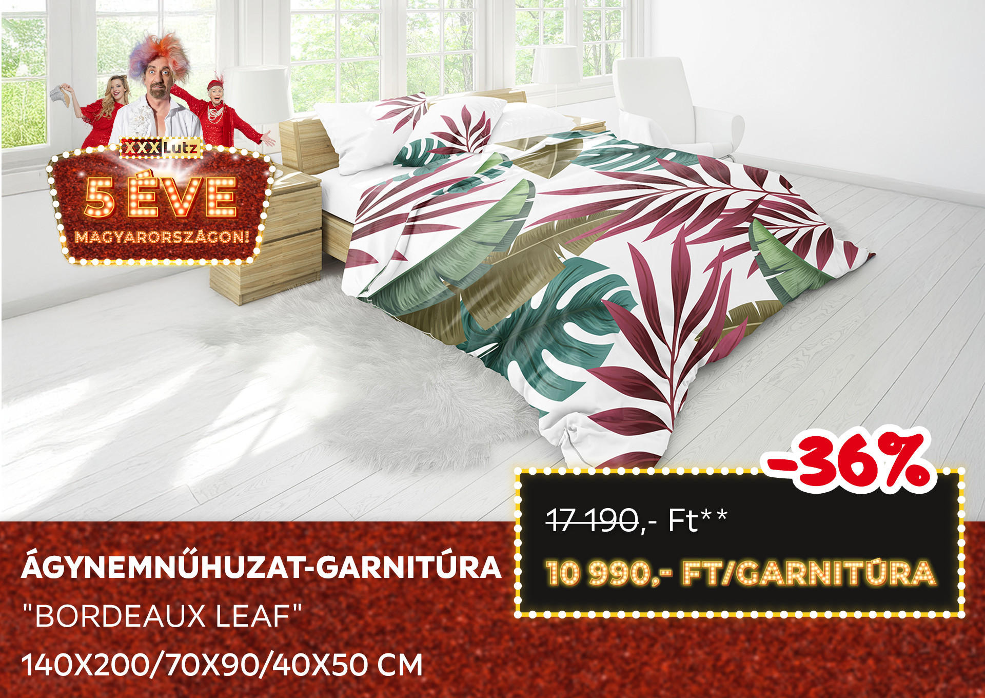 ÁGYNEMNŰHUZAT-GARNITÚRA "BORDEAUX LEAF" 140X200/70X90/40X50 CM Kiemelt termék 17190 Ft.- helyett 10990 Ft.-