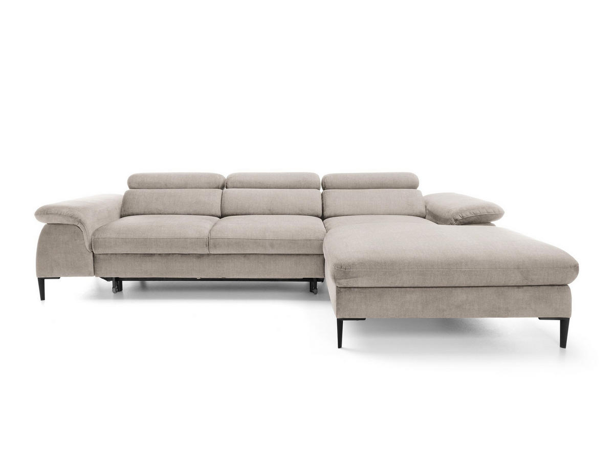 ECKSOFA MESTO Beige Velours-Stoff mit Schlaffunktion - Beige, Holz (288/182cm) - MASSENO