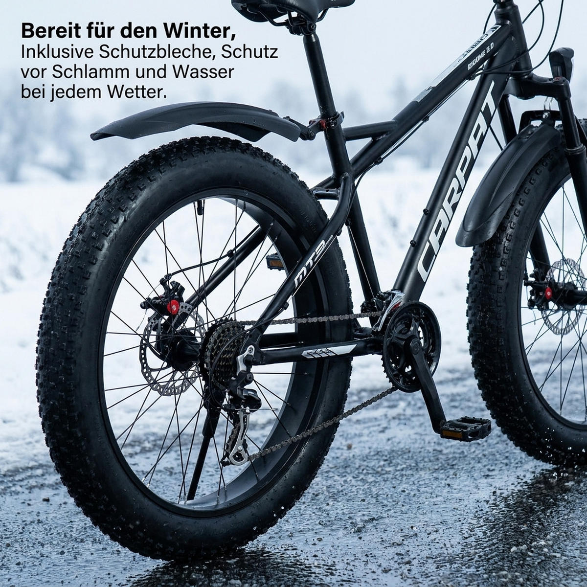 MOUNTAINBIKE 26 Zoll Schwarz + Weiß – 4.0 Zoll Fettreifen – 2x8 Gangschaltung – Aluminiumlegierung - Schwarz, Metall (24cm) - Oxeza