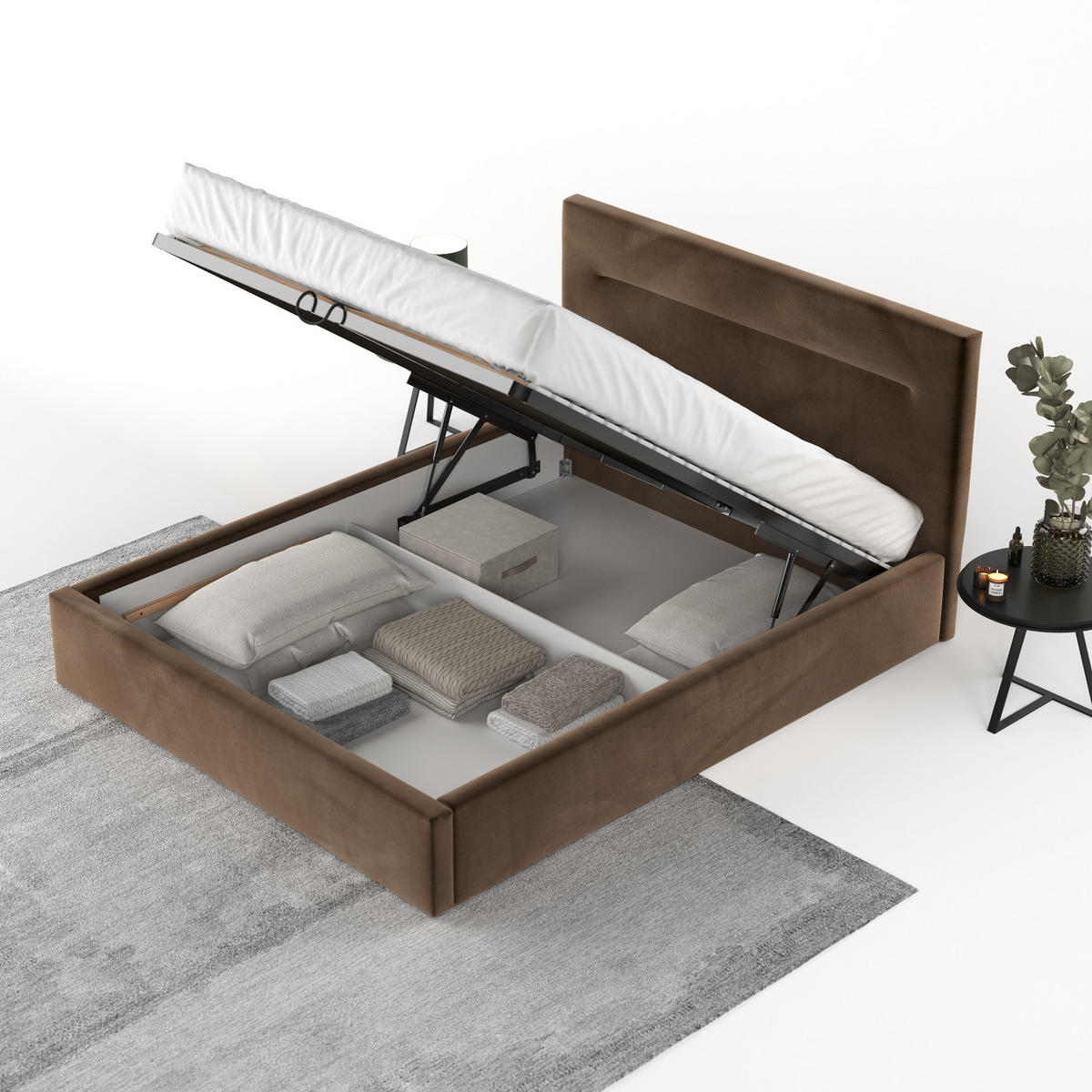 POLSTERBETT Liline 140/200 cm Braun im Kronos Stoff - Schwarz/Naturfarben, Holz/Holzwerkstoff (140/200cm) - AltaBeds