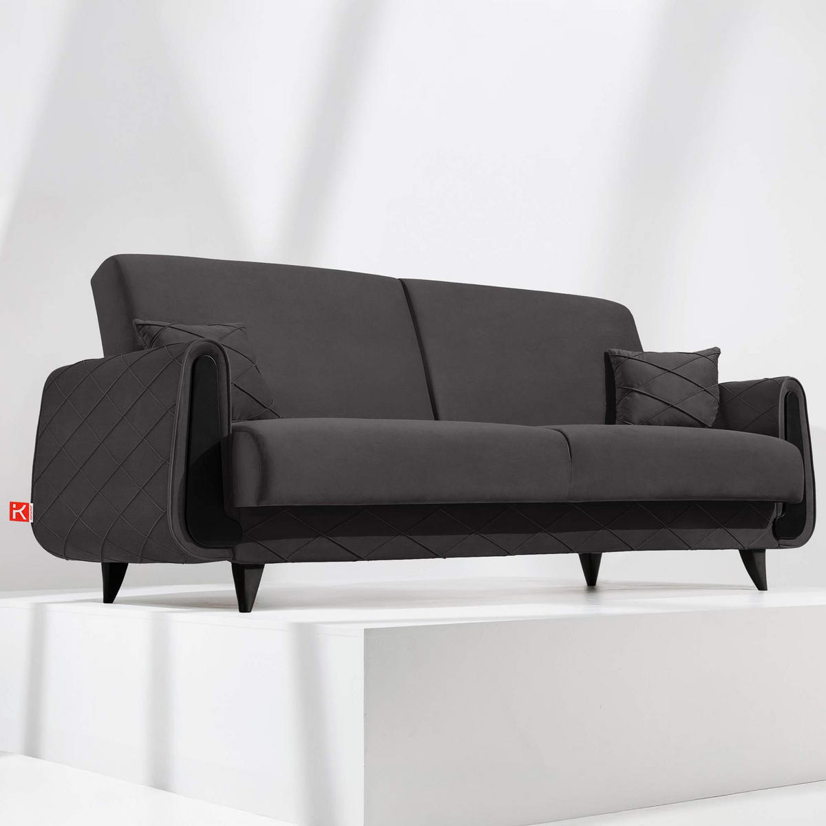 3-SITZER-SOFA GUSTAVO III Sofa 3 Velours, Graphitfarben - Graphitfarben, Holz/Holzwerkstoff (230/98/98cm) - KONSIMO®