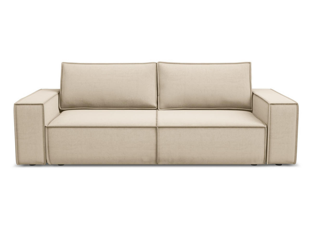 3-SITZER SOFA mit Schlaffunktion Samt Stoff Beige - Beige/Creme, Kunststoff/Textil (255/85/105cm) - Makamii