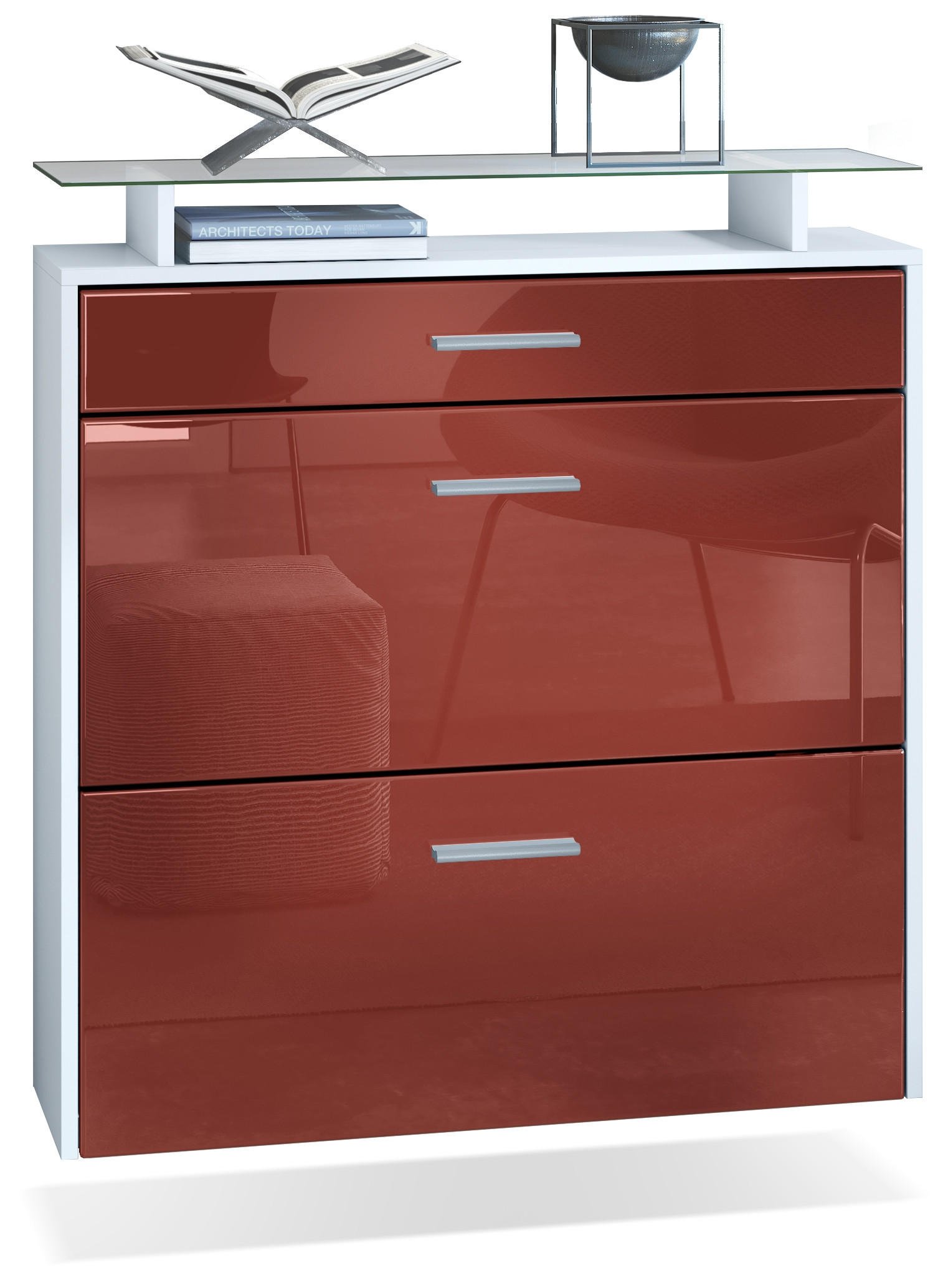 SCHUHSCHRANK Malea Front in Bordeaux Hochglanz - Bordeaux, Holzwerkstoff (89/96/23cm) - Vladon