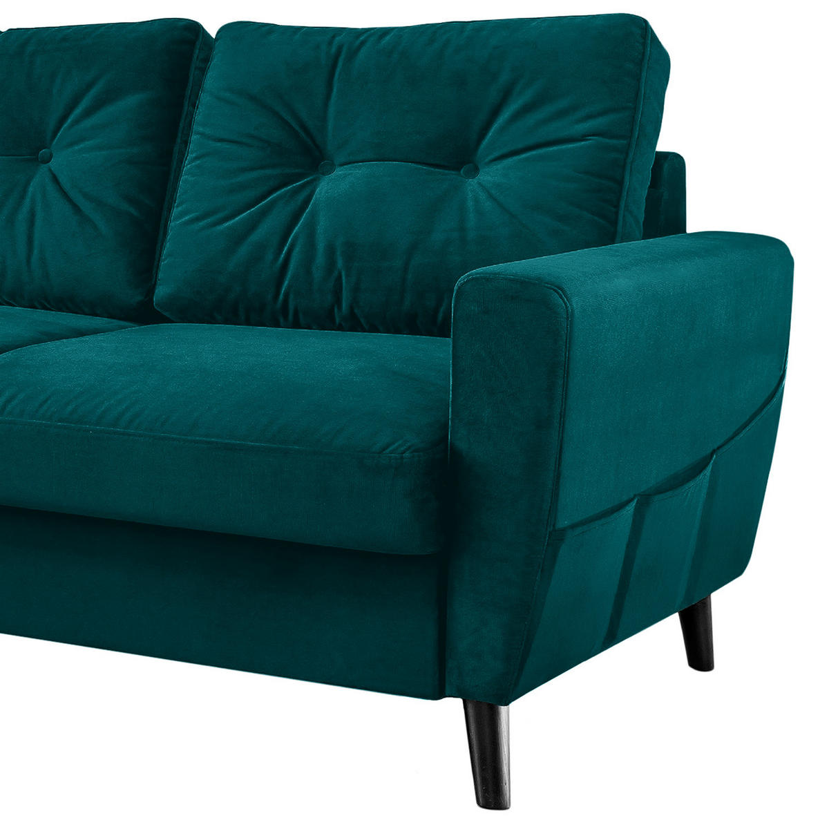 ECKSOFA mit Longchair - Petrol/Schwarz, Holz/Buchenholz (223/148cm) - home24