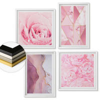 WANDBILDER 4er-Set - 50x50 cm & 40x60 cm Weißer Rahmen - Rosa geometrische Pfingstrosen - Weiß, Kunststoff (50/50cm) - ArtPrintCave