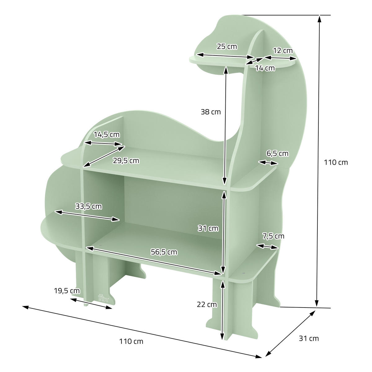BÜCHERREGAL Dino hoch - Naturfarben, Holz (110/110/31cm) - Joyz