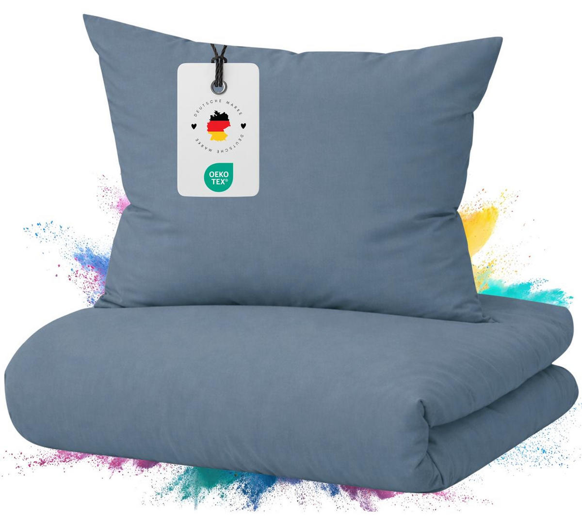 BETTWÄSCHE Mako Satin 155x220 cm aus 100% Baumwolle mit Reißverschluss, Uni Bettbezug 155 x 220 - Blau - Blau, Textil (155/220cm) - Carpe Sonno