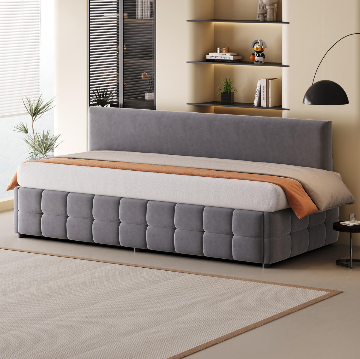 POLSTERBETT Schlafsofa 90/200 cm aus Samt mit hydraulischem Stauraum Dunkelgrau - Grau, Textil (90/200cm) - Modenvie