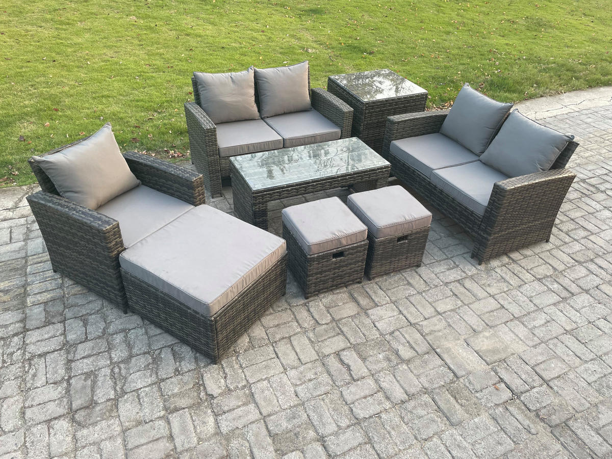 GARTENSET Polyrattan Dunkelgrau 8-Sitzer - Dunkelgrau, Metall - Fimous