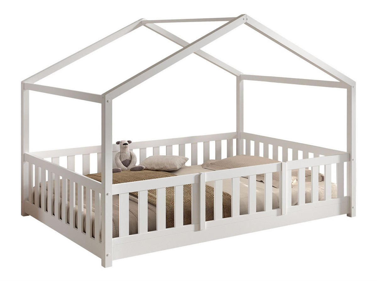 HAUSBETT Kapua 140x200 mit Rausfallschutz Kiefer Massivholz weiß - Weiß, Holz (140/200cm) - 58aufmkessel