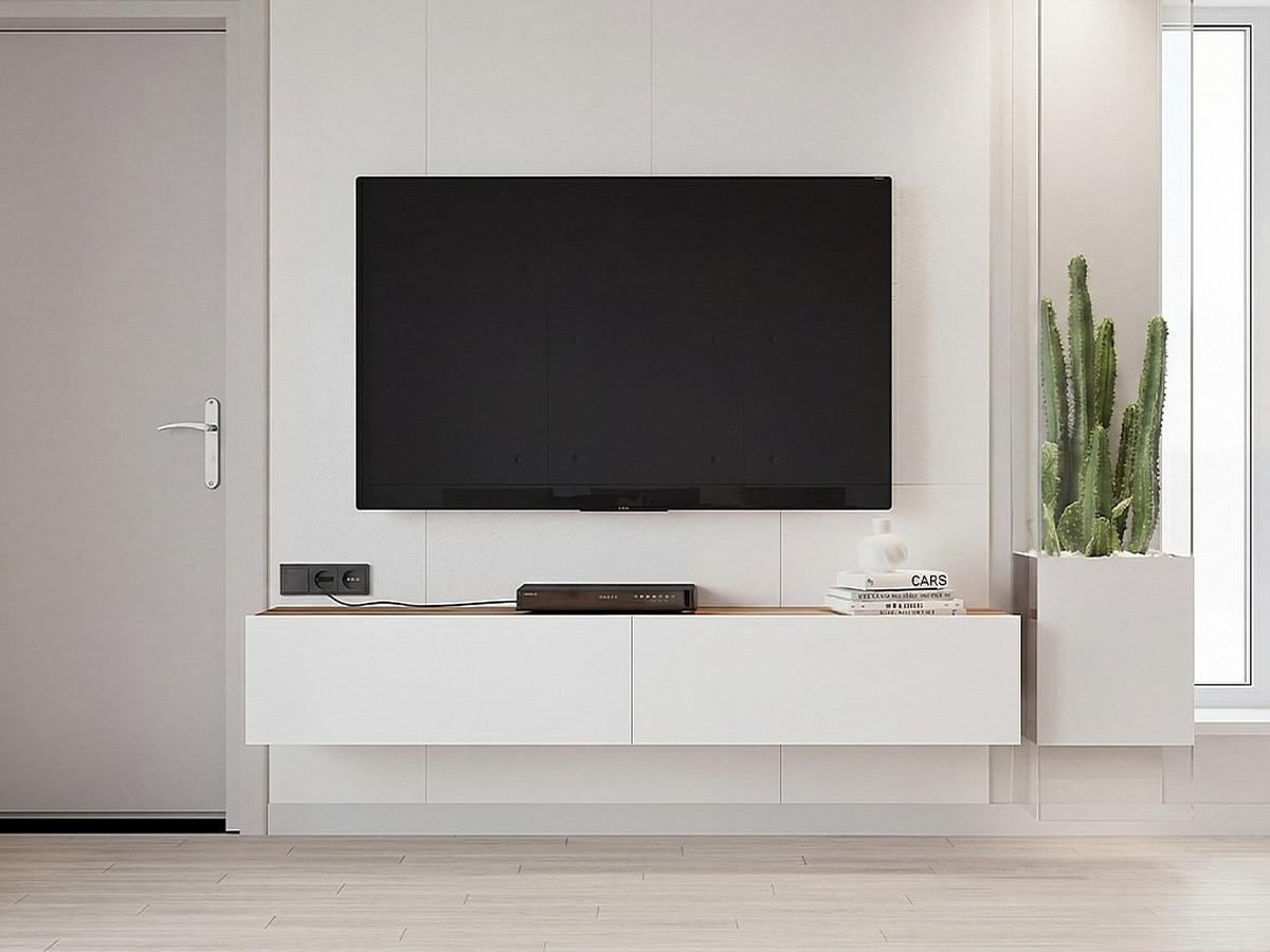 TV-HÄNGESCHRANK - 180 cm x 31.6 cm - holz - naturfarben hell, weiß Aubepina - Naturfarben/Weiß, Holz (180/29.6/31.6cm) - Vente-Unique