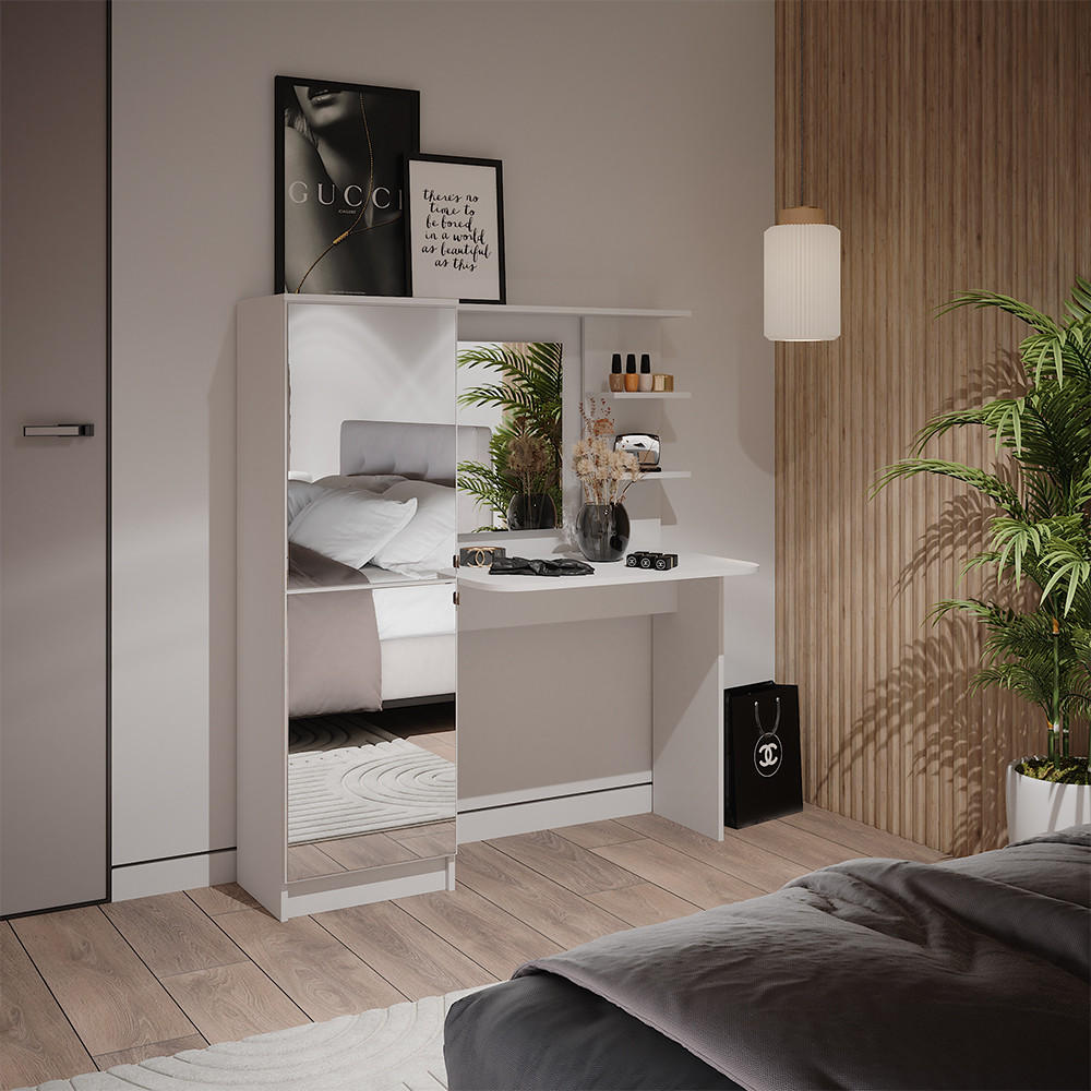 FRISIERKOMMODE Jasmin Weiß 122.9 cm mit Spiegel - Weiß, Holzwerkstoff (123/141.2/33cm) - Vicco