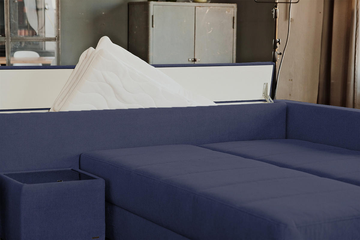 SCHLAFSOFA IDA Blau Webstoff - Blau/Schwarz, Textil (287/229cm) - KAWOLA