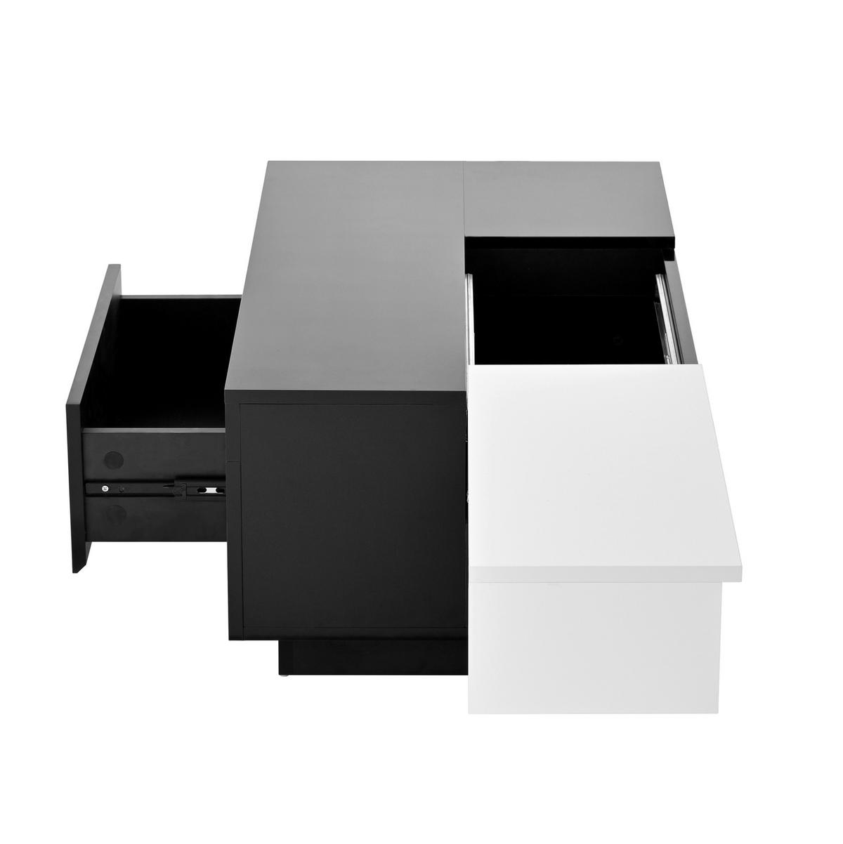 COUCHTISCH 80/50/35.5 cm schwarz höhenverstellbar mit LED-Beleuchtung und ausziehbarer Tischplatte - Schwarz, Holzwerkstoff (80/50/35.5cm) - OKWISH
