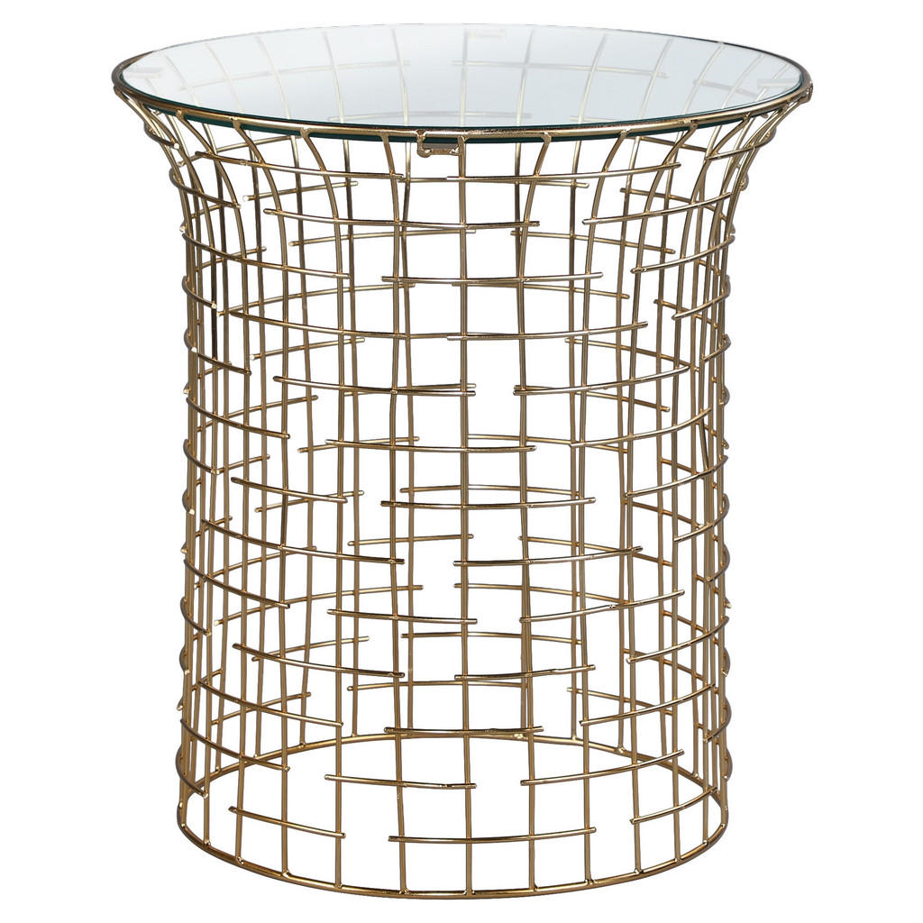 WOMO-DESIGN ODKLÁDACÍ STOLEK kulatý Ø40x45 cm s železnou konstrukcí ve zlaté barvě a skleněnou deskou