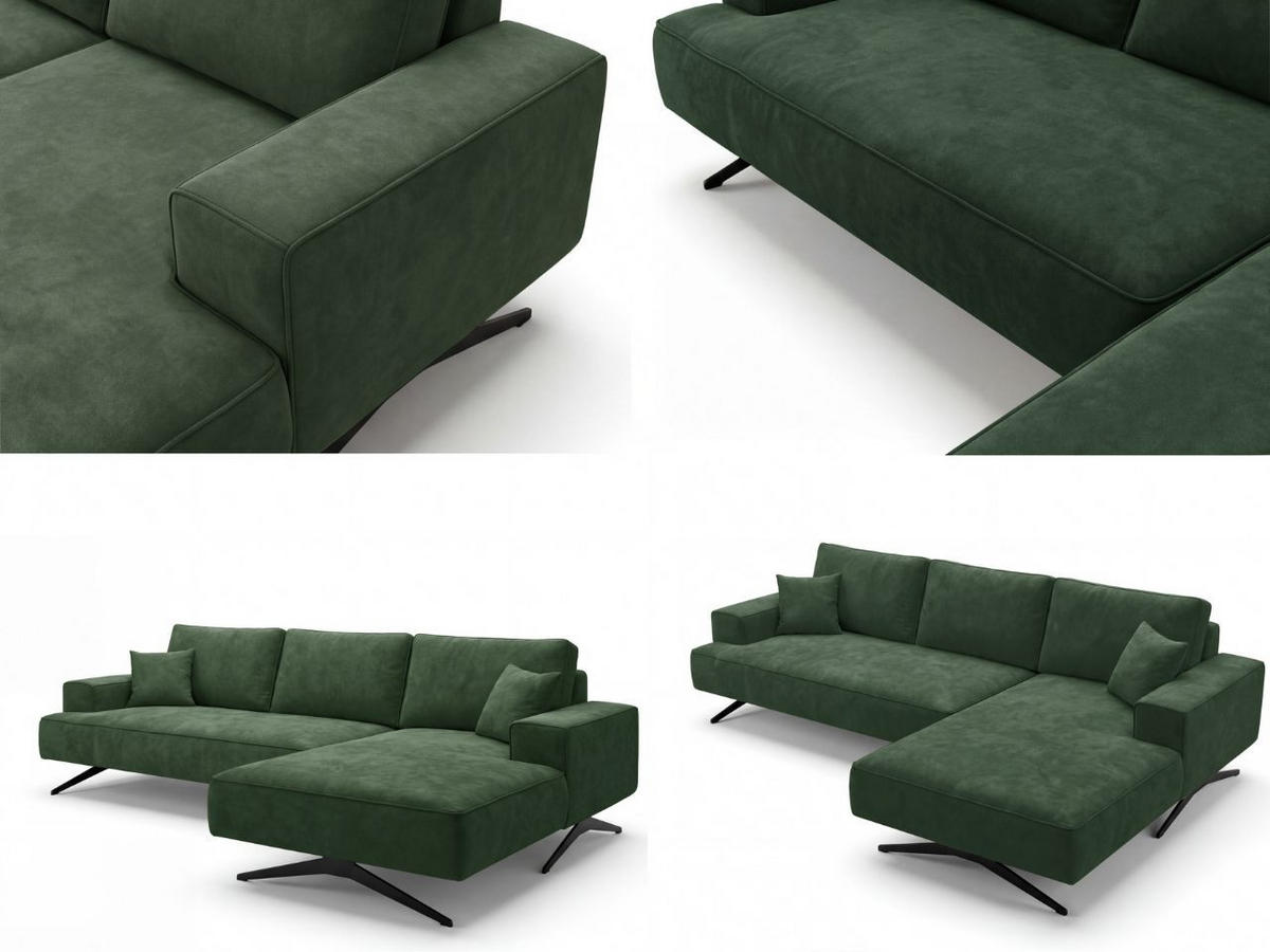 ECKSOFA Leto Grün Rechts - Schwarz/Grün, Holz/Textil (165/260cm) - Graingold