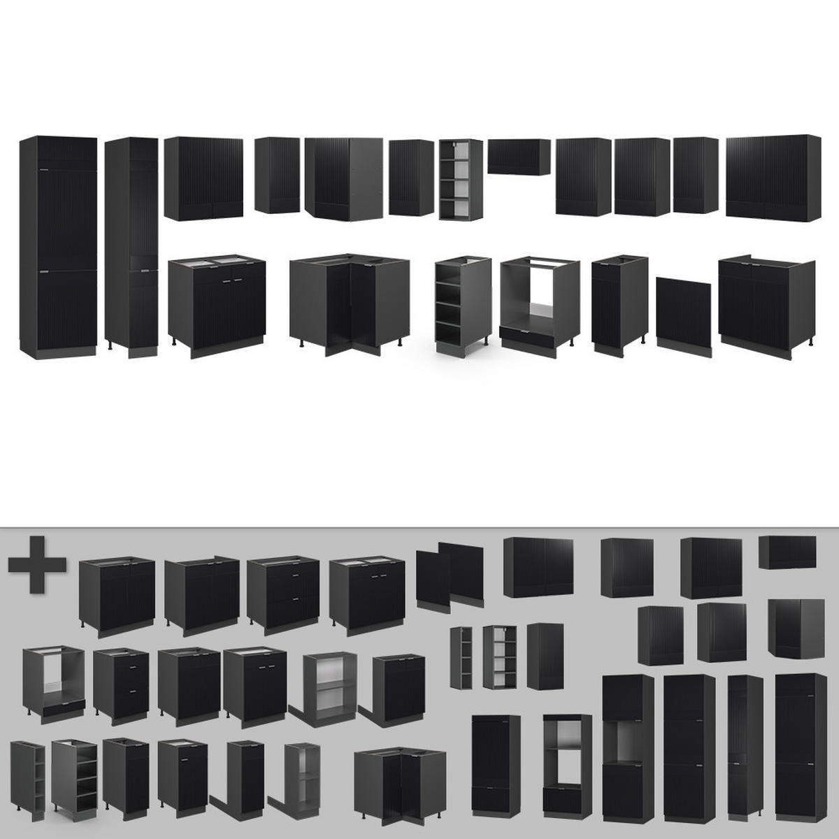 ROHOVÁ KUCHYNĚ Fame-Line, černé pruhy/antracit, 347 x 257 cm, dub AP - černá, kompozitní dřevo (347/81.6/60cm) - Vicco