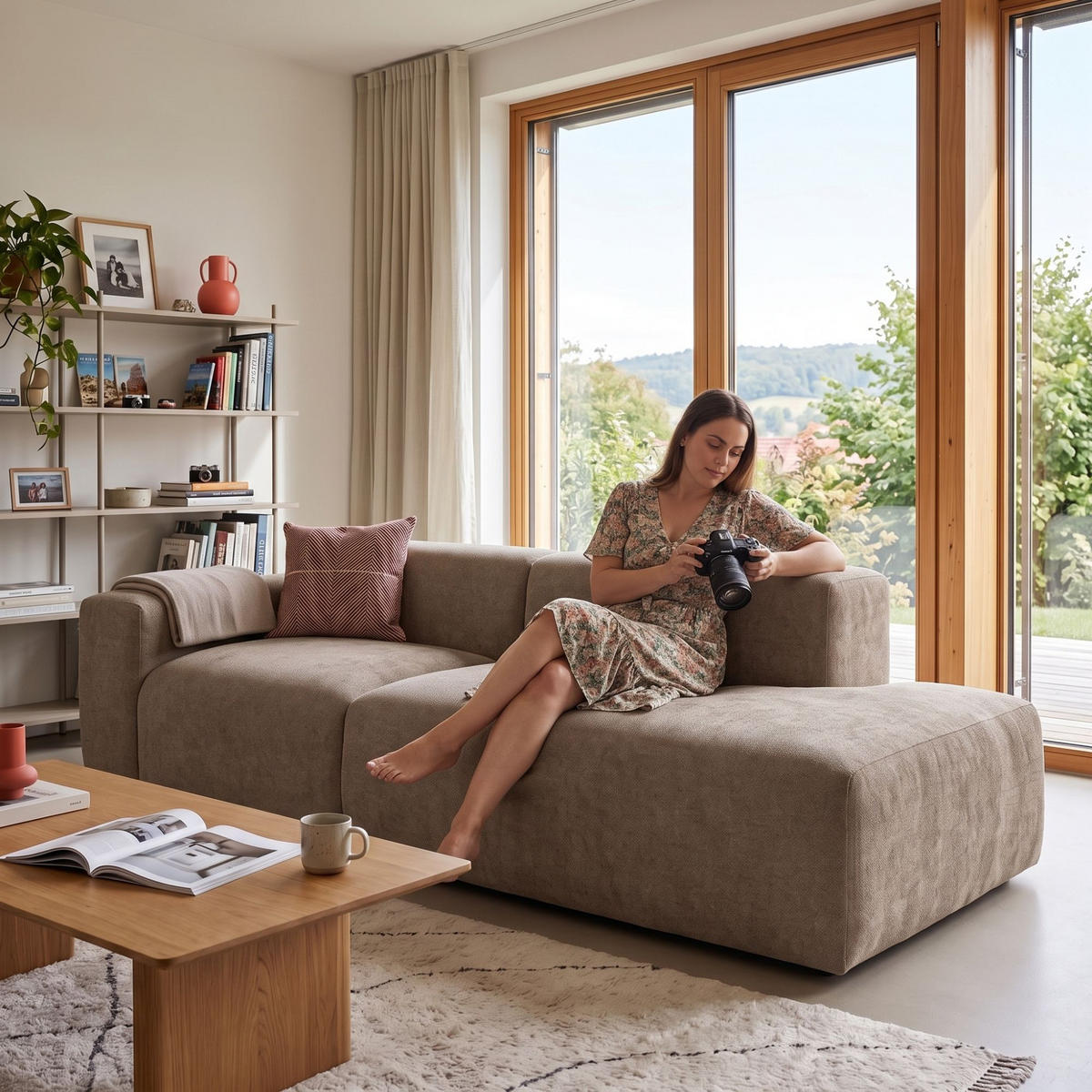 3-SITZER modulares Sofa HEAVEN SET 1 Rechts, Breite 255 cm Webstoff Braun - Schwarz/Braun, Holz/Kunststoff (102/71/255cm) - Muffo