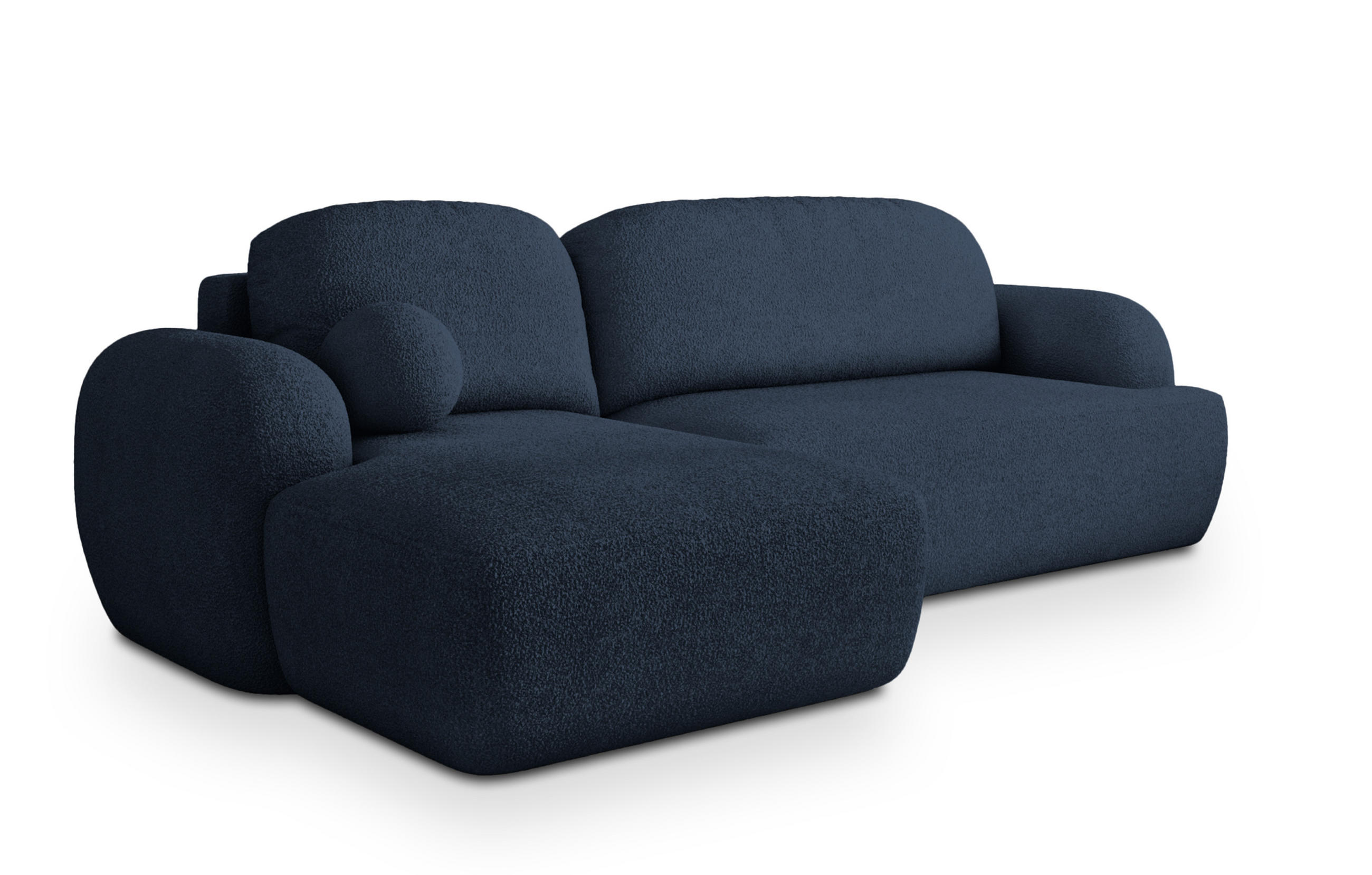 ECKSOFA MODENZA N L-S Blau Boucle-Stoff mit Schlaffunktion - Blau, Holz (266/148cm) - MASSENO