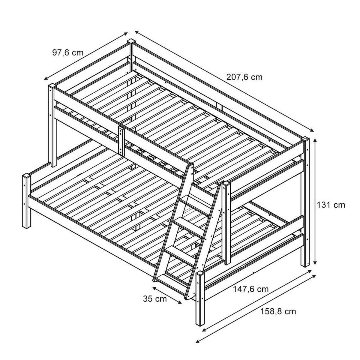 ETAGENBETT Everest Naturholz 140x200/90x200 cm - Eichefarben, Holz (140/200cm) - VitaliSpa
