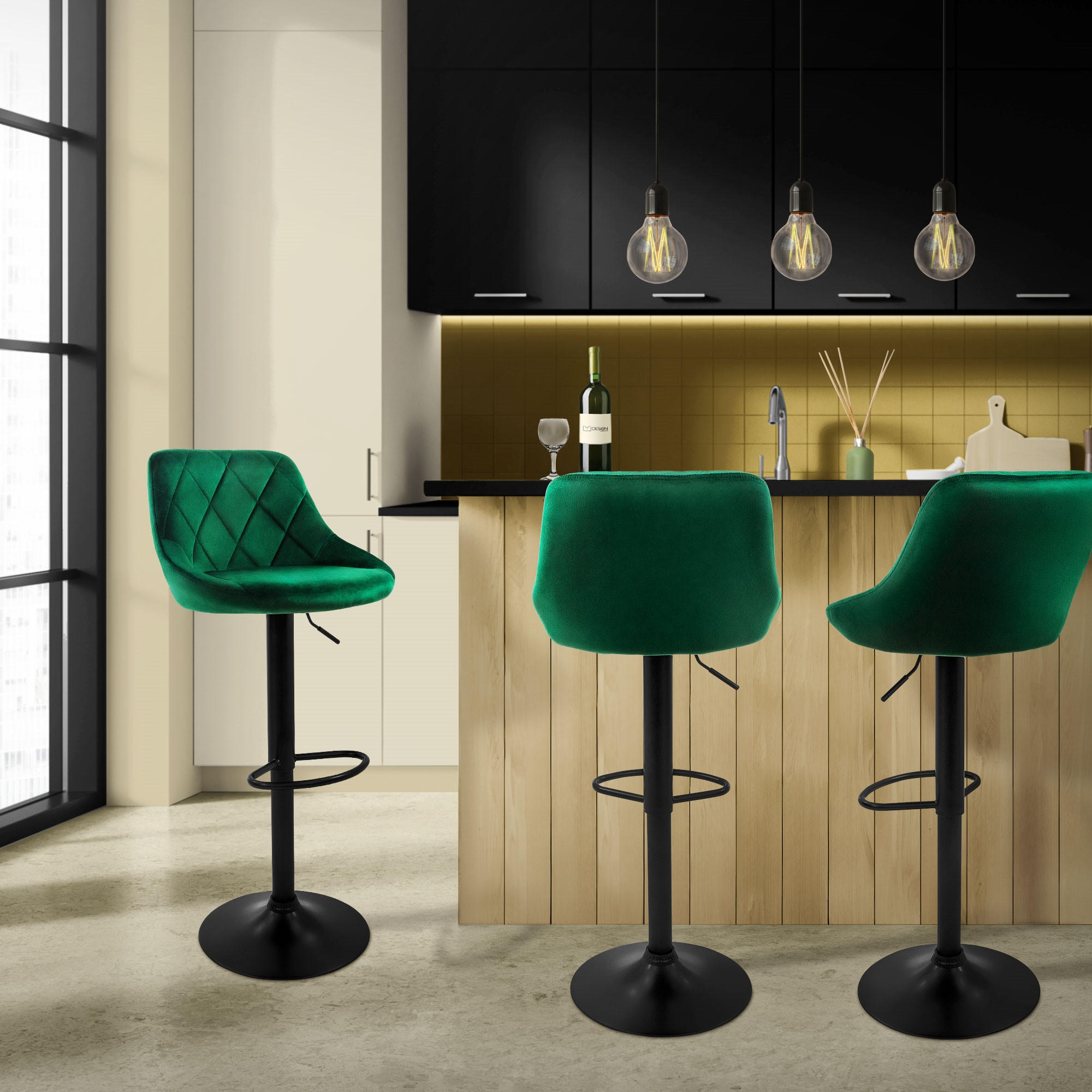 BARHOCKER Samt grün 4er Set - Grün, Metall (47/106/37cm) - ML-DESIGN