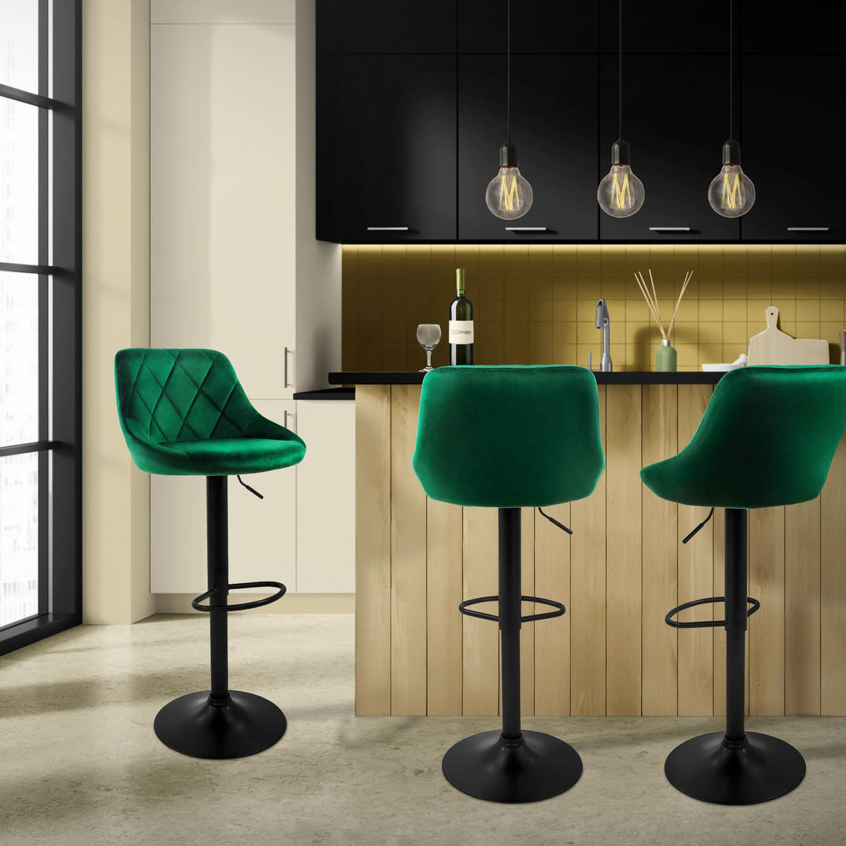 BARHOCKER Samt grün 4er Set - Grün, Metall (47/106/37cm) - ML-DESIGN
