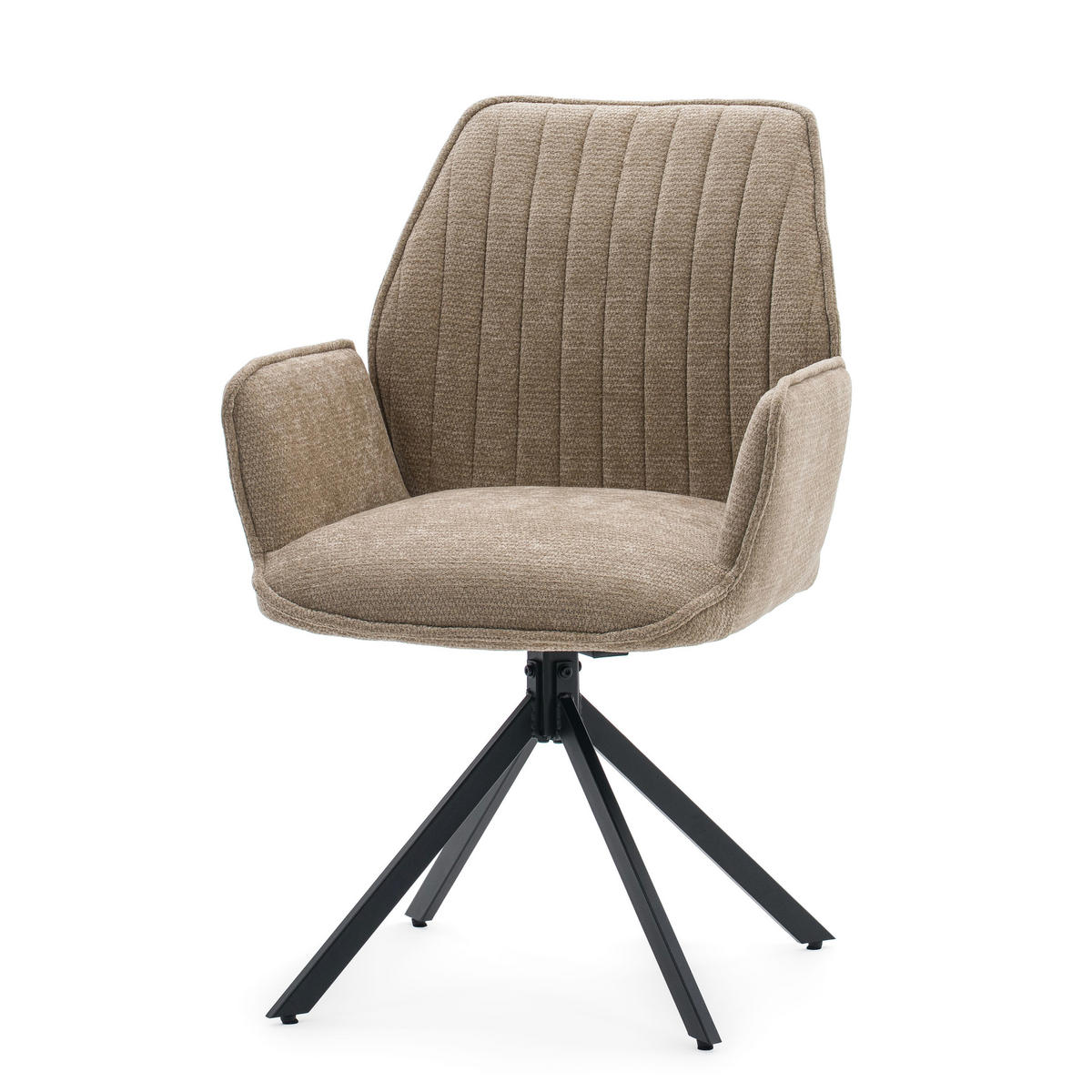 STUHL MERANO drehbar gepolsterter mit Steppung - beige - Chenille - Beige/Schwarz, Textil/Metall (58/90/61cm) - NEW HOME