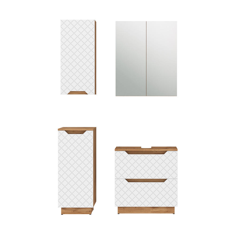 BADMÖBEL-SET Lotta Eiche/Weiß mit Kachelstruktur 4 Teile - Eichefarben/Weiß, Holzwerkstoff (59.8/62.5/32cm) - Vicco