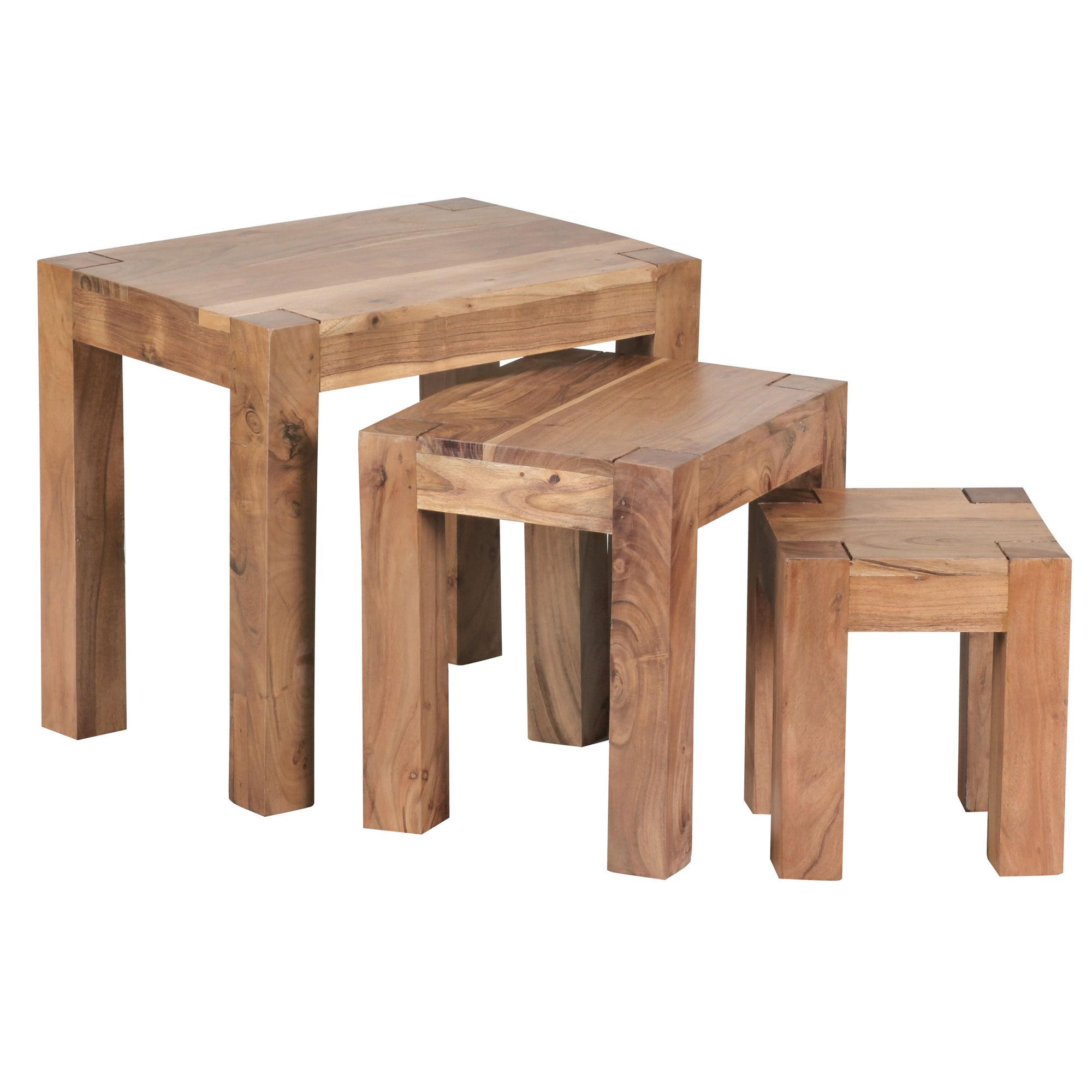 BEISTELLTISCH 3er Set Massivholz Landhausstil MUMBAI, Akazie 36x50x45 cm - Akaziefarben, Holz (50/36/45cm) - KADIMA DESIGN
