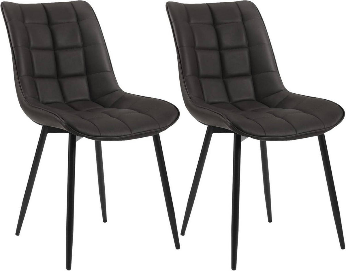 ESSZIMMERSTUHL 2er Set, Sitzfläche aus Kunstleder - Anthrazit/Schwarz, Metall (46.5/85.5/46cm) - Woltu