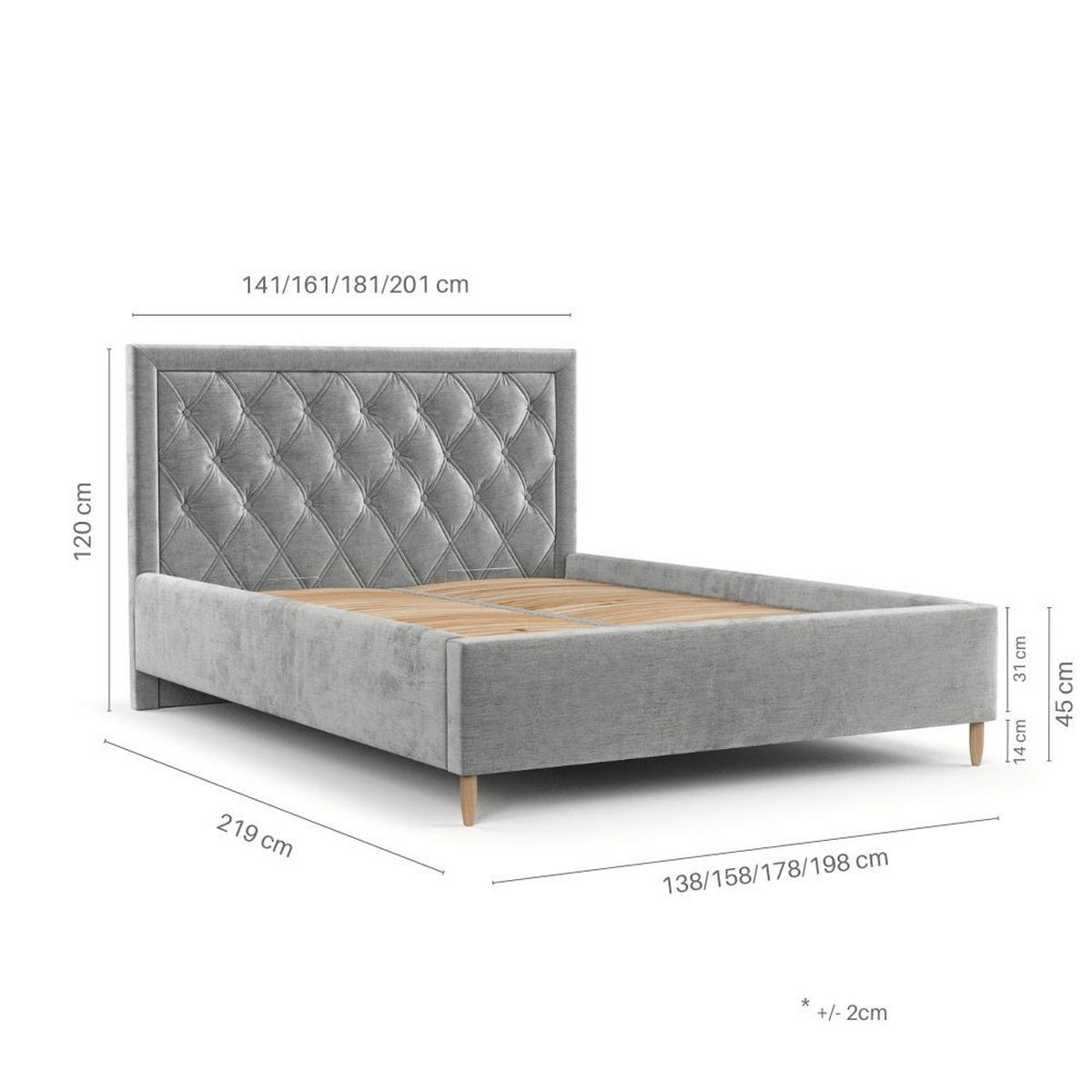 POLSTERBETT Lido 120/200 cm Hellgrau im Lotta Stoff - Hellgrau/Naturfarben, Holz/Holzwerkstoff (120/200cm) - AltaBeds