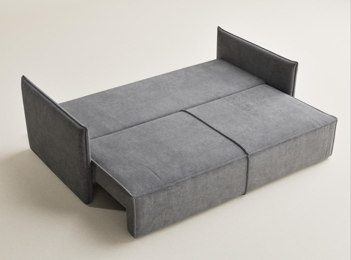 SOFA MIT SCHLAFFUNKTION Obra Grau Chenille-Stoff - Schwarz/Grau, Holz/Holzwerkstoff (220/70/107cm) - Maison de Reve