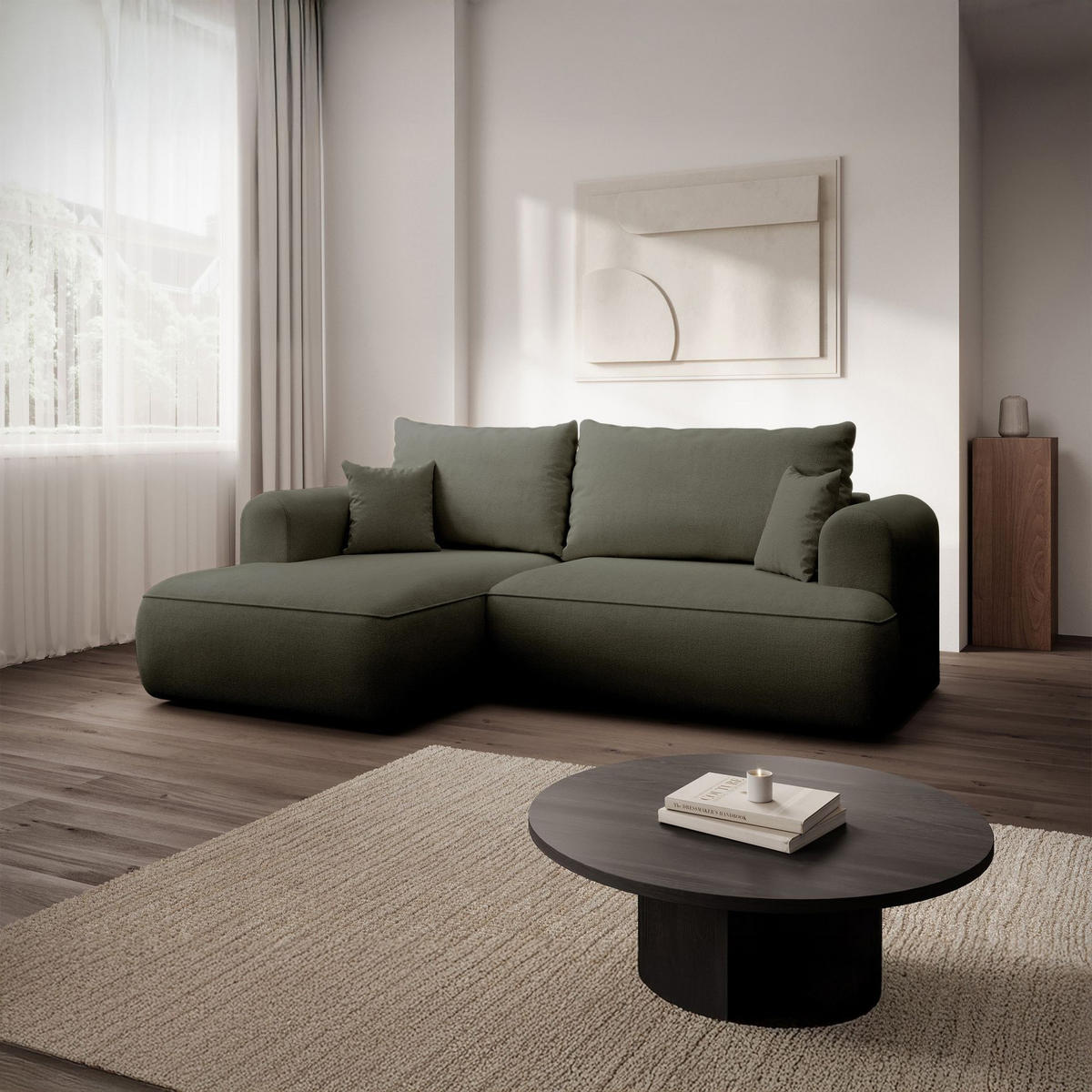 ECKSOFA Ovo Mini Olivgrün links - Schwarz/Olivgrün, Kunststoff/Textil (238/156cm) - Selsey