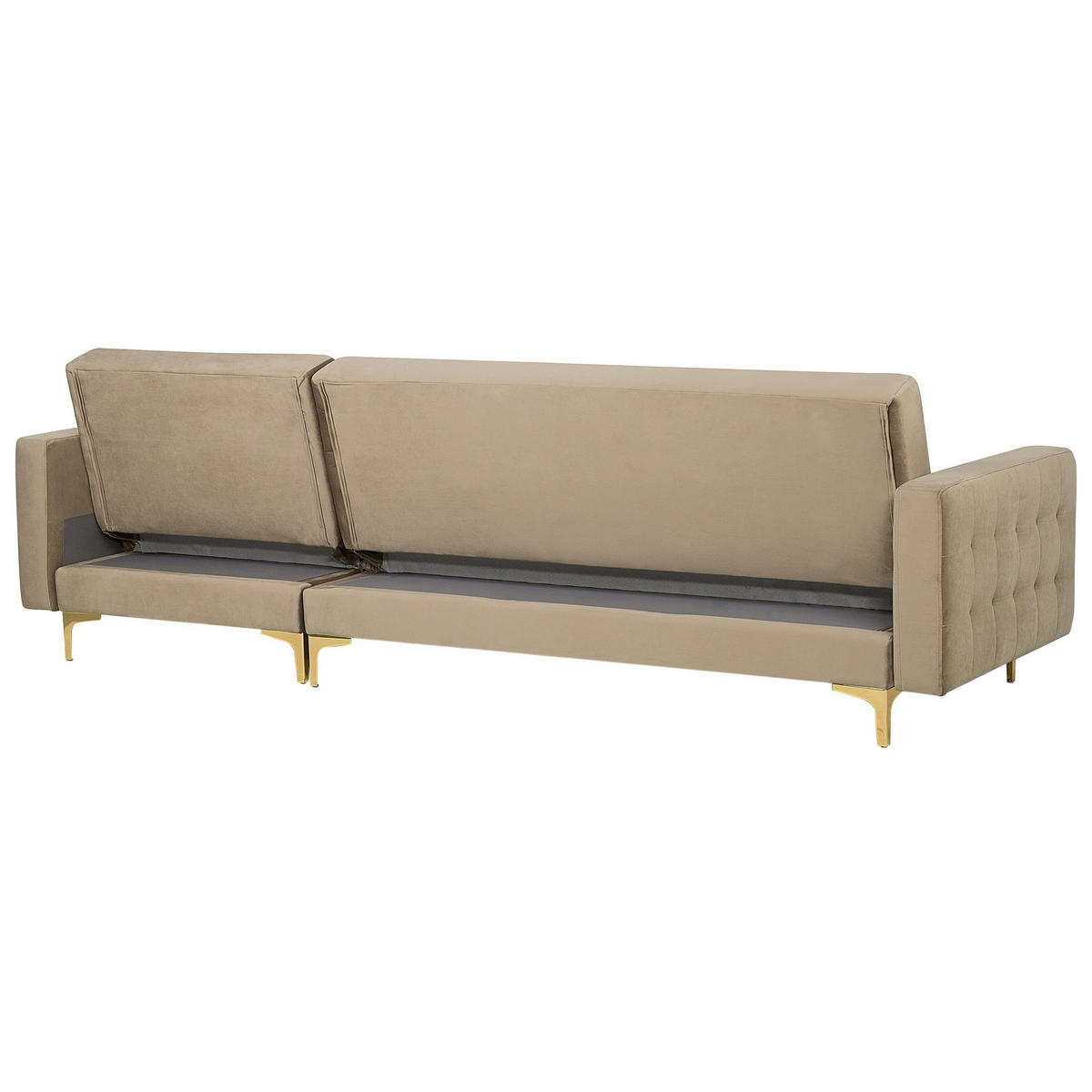 SCHLAFSOFA rechtsseitig mit Ottomane Samtstoff Sandbeige Aberdeen - Beige, Textil (267/168cm) - Beliani