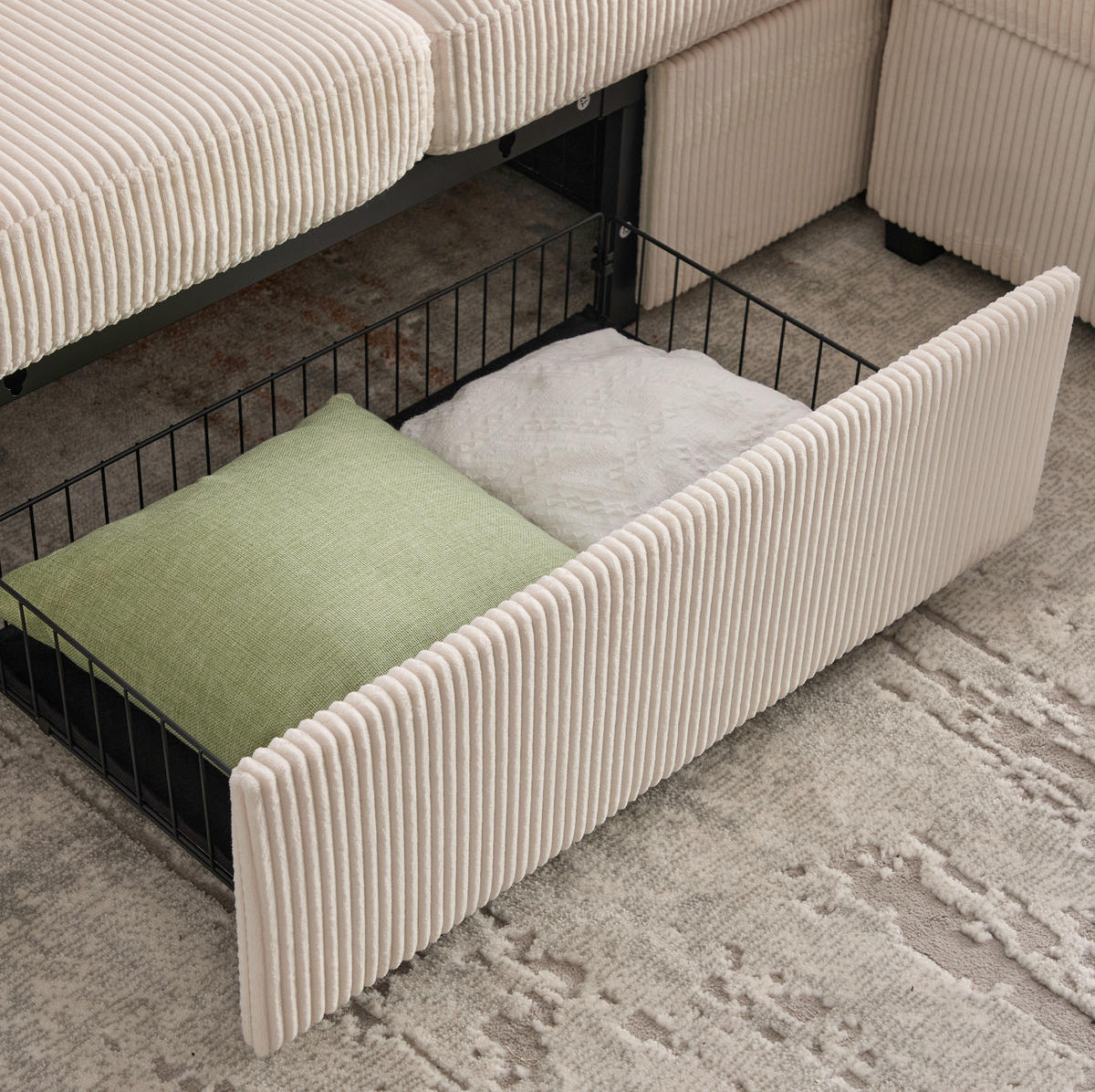 SOFA mit LED und USB/Type-C 194 x 73 x 81 cm Corduroy Beige - Beige, Kunststoff (194/81/73cm) - Meubliv