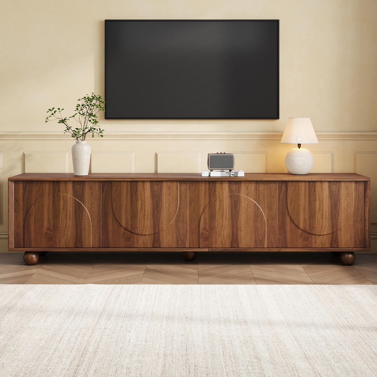 TV-RACK 180cm NussbaumHolzdekor RetroFernsehbank PushtoOpen - Walnussfarben, Holz (48.01/18.01/115.01cm) - Raelunyi