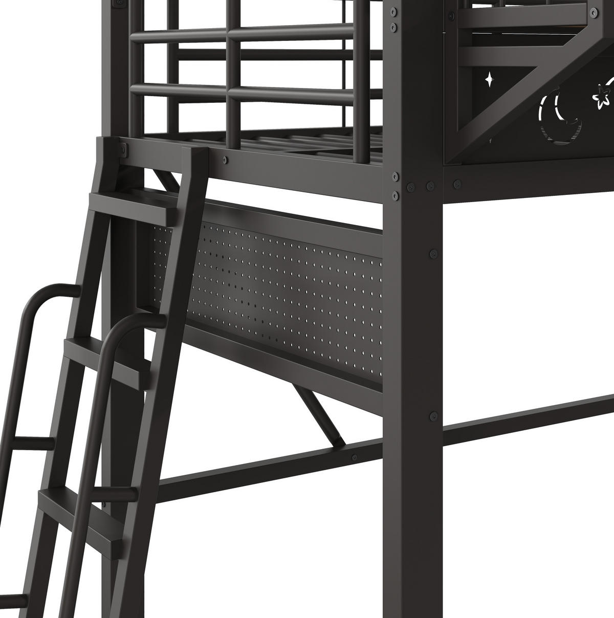 HOCHBETT aus Metall 90x200 cm Schwarz mit Staufächern und offener unterer Ebene - Schwarz, Metall (90/200cm) - Modfu