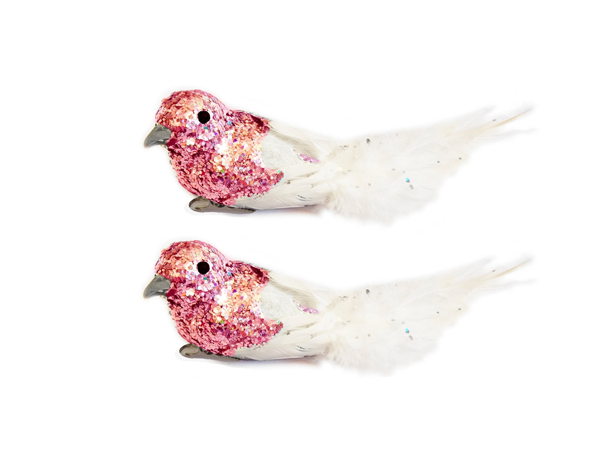 WEIHNACHTSVOGEL 2er-Set mit Clip mit Glitzer rosa 13 cm - Pink/Weiß, Naturmaterialien/Kunststoff (5/5/13cm) - LAALU