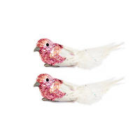 WEIHNACHTSVOGEL 2er-Set mit Clip mit Glitzer rosa 13 cm - Pink/Weiß, Naturmaterialien/Kunststoff (5/5/13cm) - LAALU
