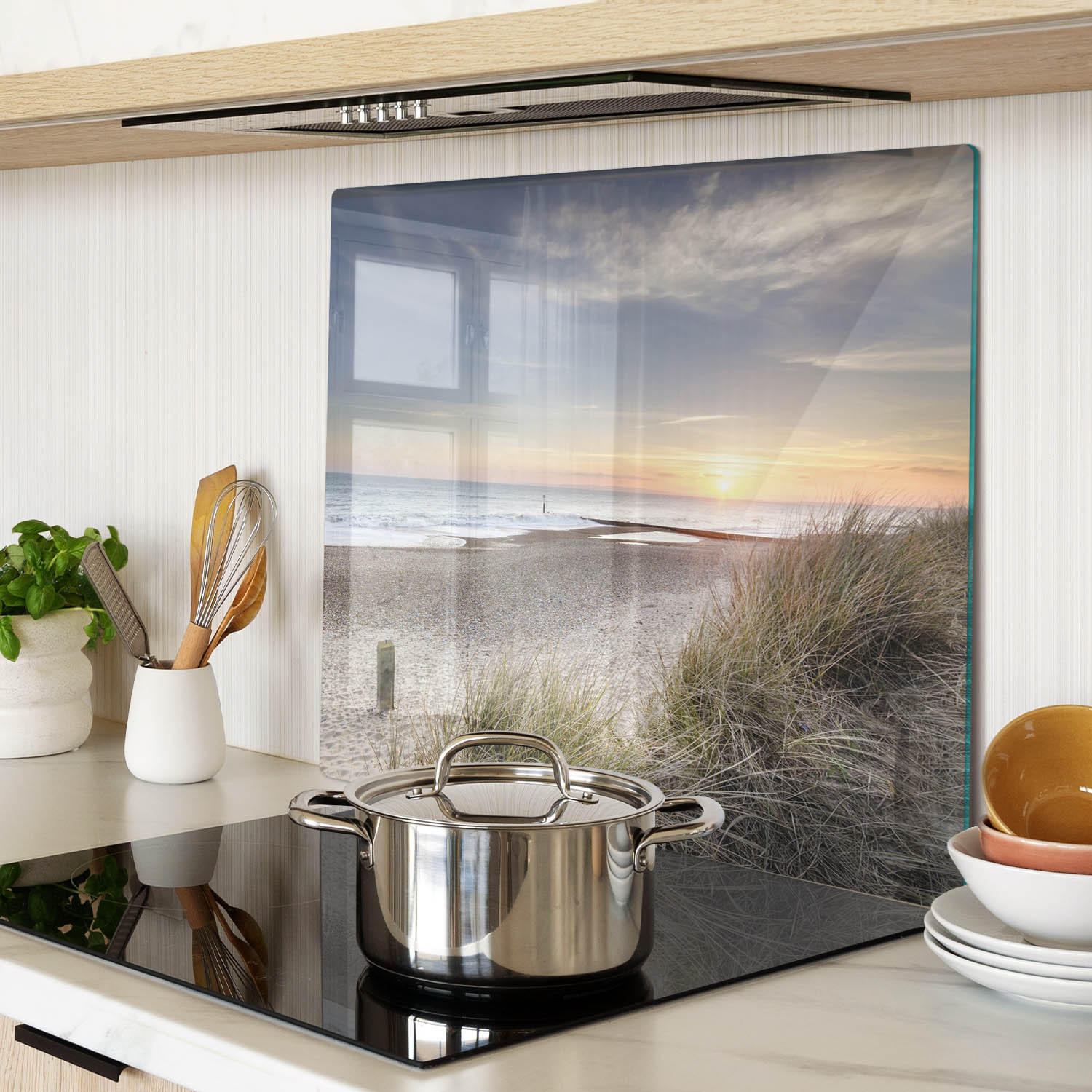 GLASPLATTE 60x52 cm Sonne und Dünen - Beige, Glas (60/0.4/52cm) - TULUP