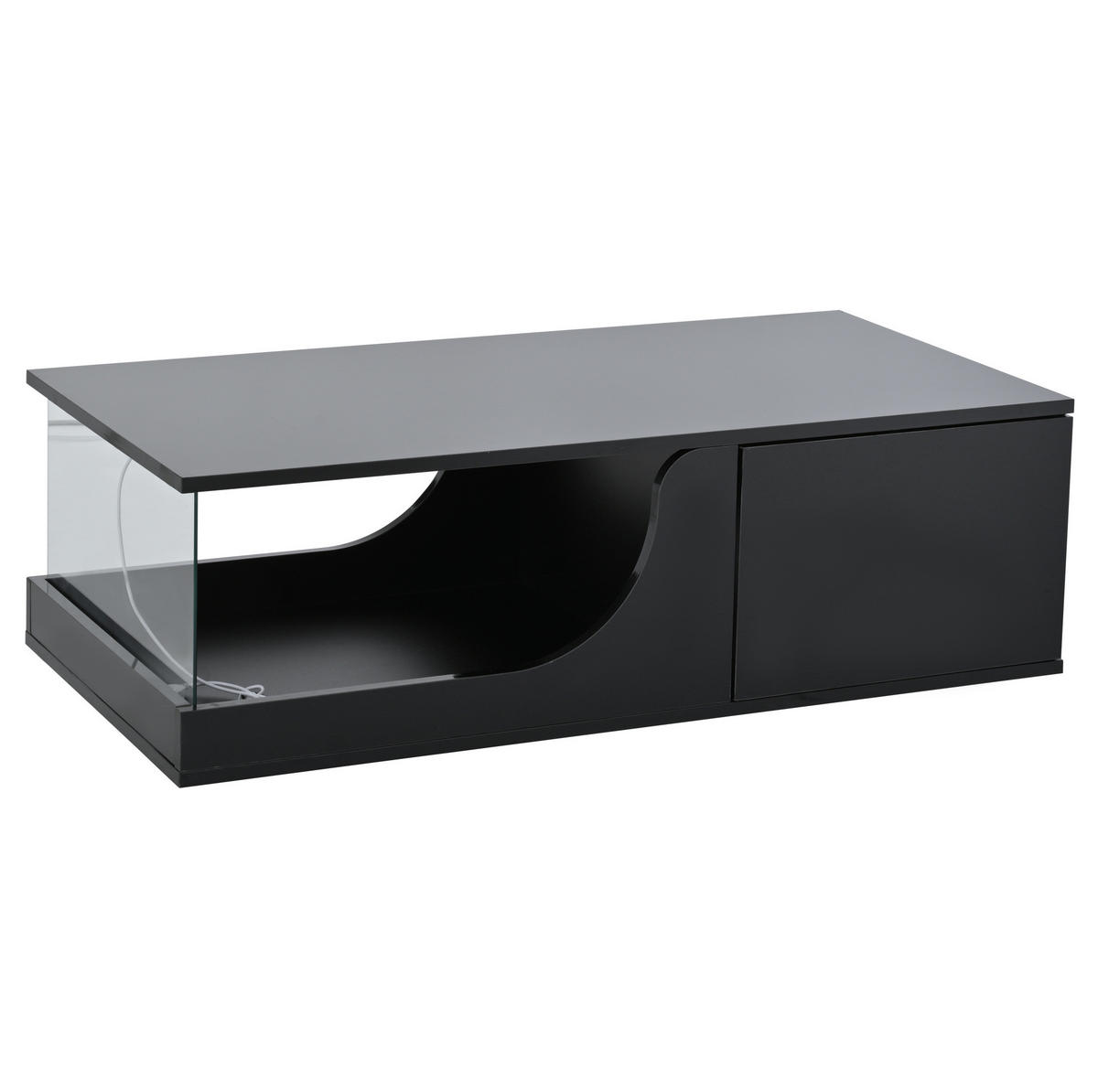 COUCHTISCH 100/50/30 cm Schwarz aus MDF und Glas mit LED und 2 Schubladen - Schwarz, Holzwerkstoff (100/50/30cm) - OKMYHOME