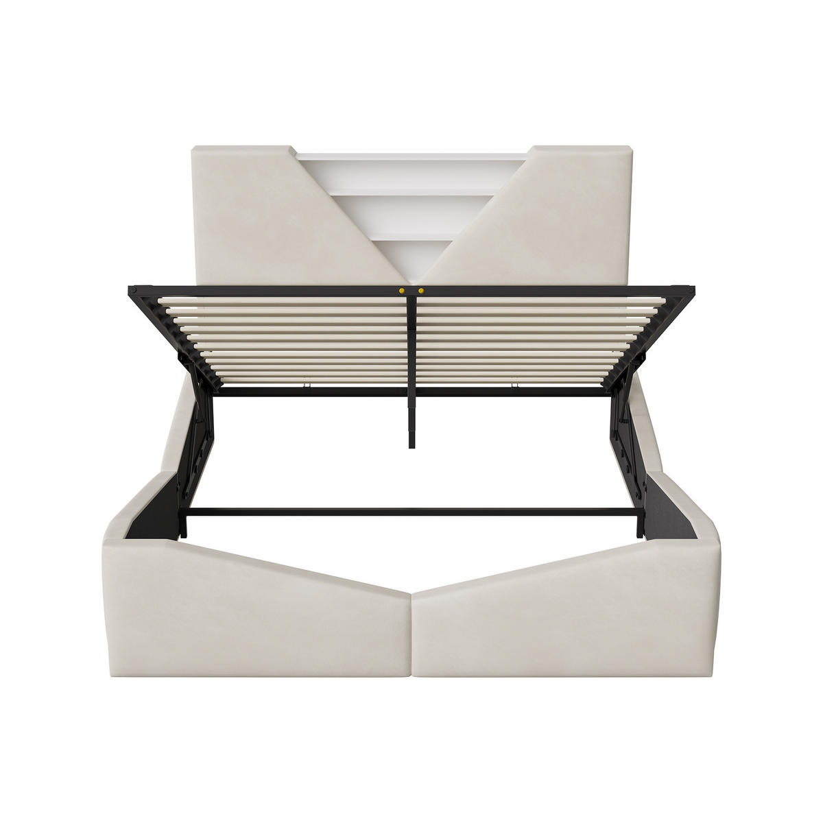 POLSTERBETT 140x190 cm mit Bettkasten, LED & USB, Doppelbett mit Kopfteil Stauraum, Beige - Beige, Metall (140/190cm) - EuroLiving