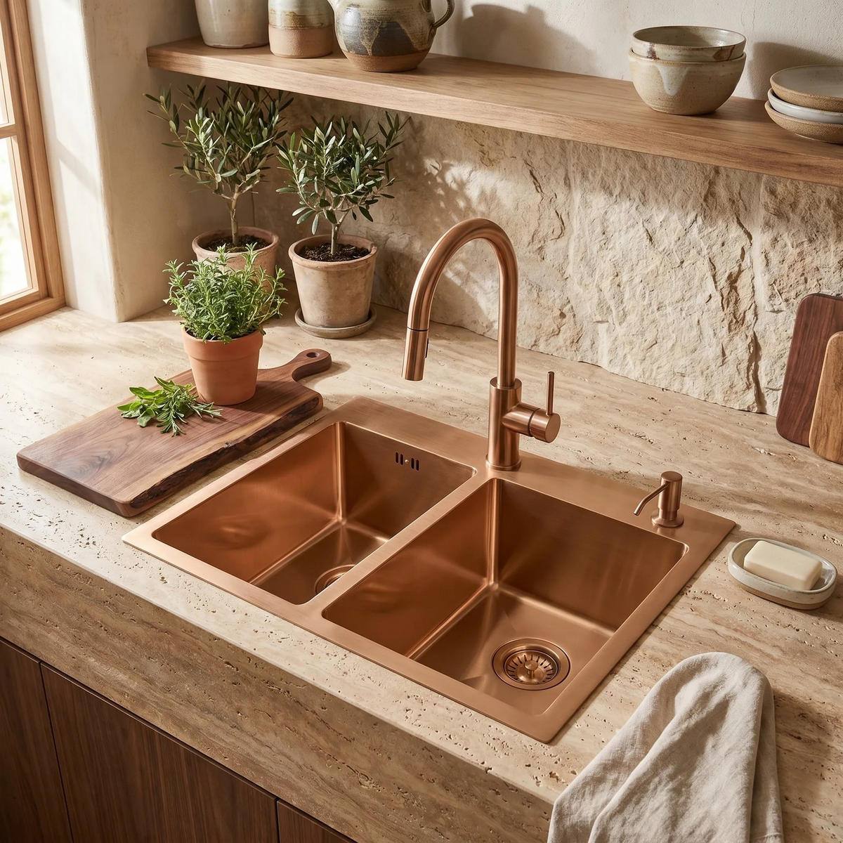 EDELSTAHLSPÜLE Rea Toby Brush Copper ohne Küchenarmatur - Kupferfarben, Metall (48/21/56cm) - REA