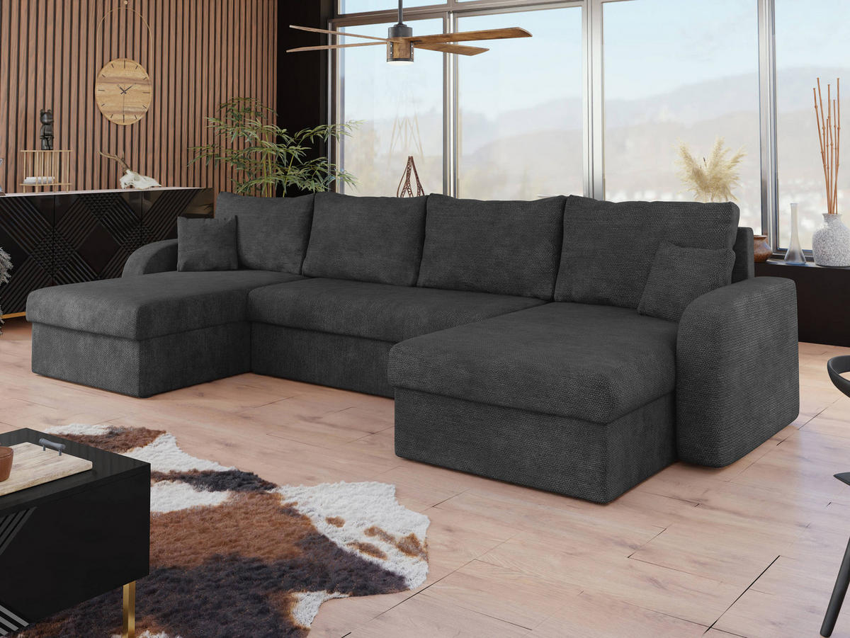 ECKSOFA Kris U Lux - Schwarz/Graphitfarben, Holz/Kunststoff (304/140cm) - MIRJAN24