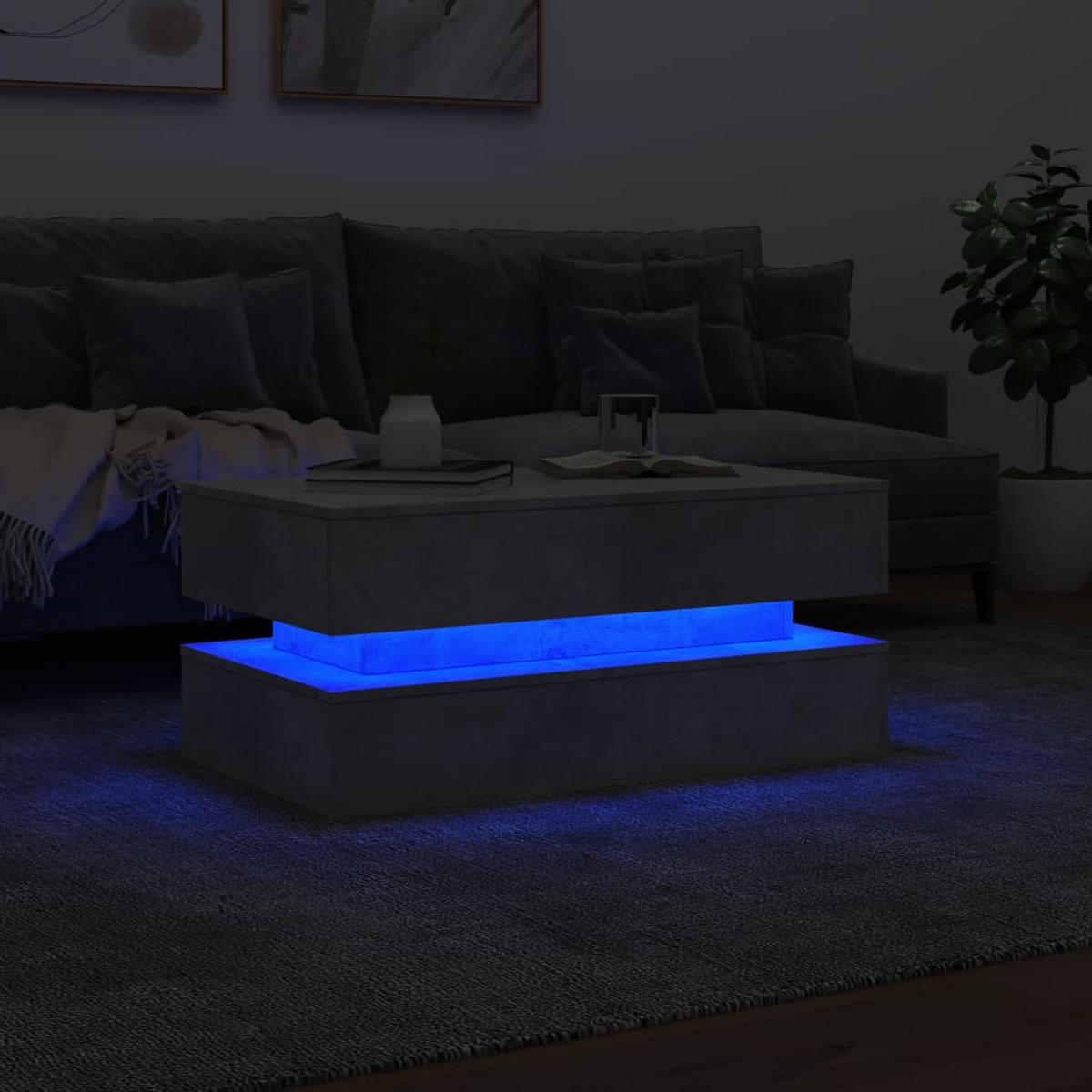 COUCHTISCH Moderner 90/50/40 cm aus Holzwerkstoff Betongrau mit Led-Leuchten - Hellgrau, Holz (50/90/40cm) - vidaXL