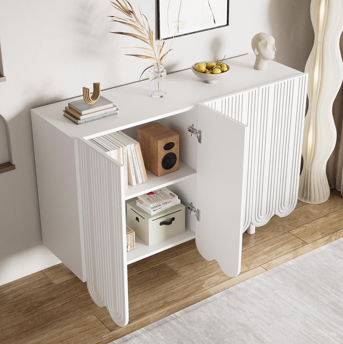 SIDEBOARD 120/37,5/80,8 cm Weiß aus MDF mit 4 Türen - Weiß, Holzwerkstoff (120/80.8/37.5cm) - OKWISH