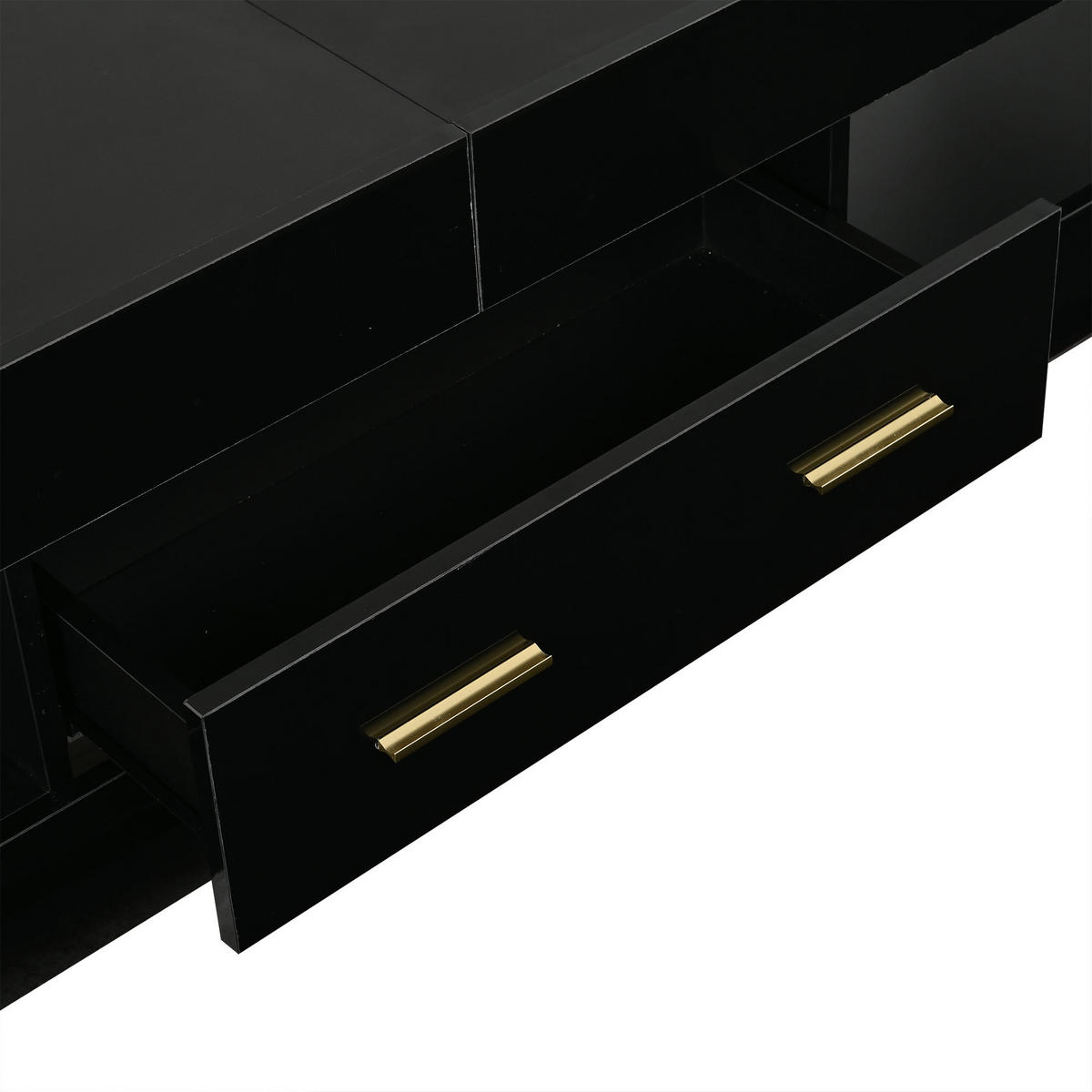 TV-SCHRANK schwarz mit Acryl-Seitenwänden, zwei Schubladen und LED-Beleuchtung 152 × 35 × 40 cm aus Spanplatte - Schwarz, Holzwerkstoff (152/40/35cm) - Luhomfu